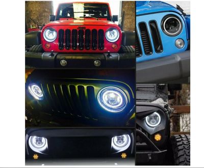 Комплект Кръгли LED фарове 7" 70W H4 букса, къси, дълги, дневни и мигач