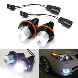 Комплект от 2 броя ярки бели LED крушки Angel Eyes ангелски очи 12V-24V за BMW с Canbus без грешки