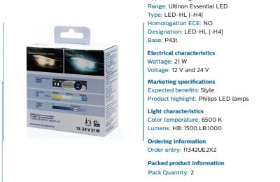 Комплект LED крушки за  фарове H4 Philips