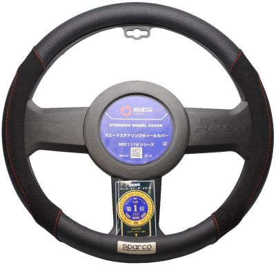 Калъф за волан SPARCO черен с червен конец