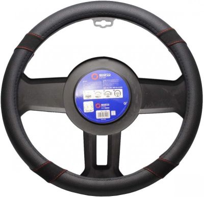 Калъф за волан SPARCO черен с червен конец