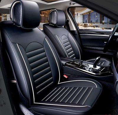 Комплект кожени универсални калъфи за седалки 2бр/к-т - Черно със сиво