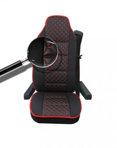 Комплект Универсална Тапицерия Тип Масажор 1+1 за Предни Седалки Лукс Черна със Червен шев, Еко Кожа