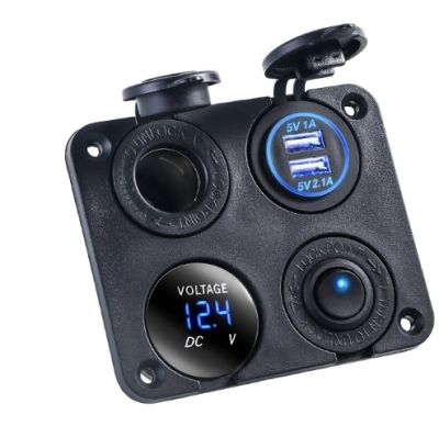 Панел за вграждане 4в1-  2 USB порта, гнездо за запалка+ волтметър