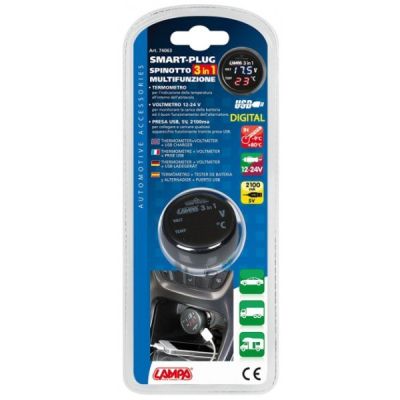 Зарядно за запалка с 4 USB + Волтметър