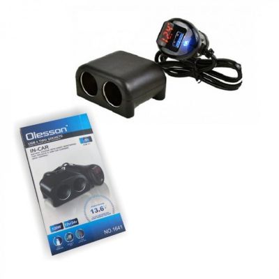 Разклонител за запалка Olesson , 2 гнезда, 1 USB, Волтметър