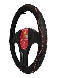 Калъф за волан MOMO черен с червен конец