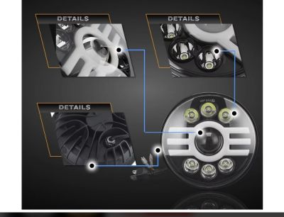 Комплект от 2бр. универсален 7" инча 18см ЛЕД LED фар лампа халоген 12V-24V къси/дълги с DRL дневни светлини мигач бяло-жълто 5000lm за АТВ джип мотоциклет камион трактор и др