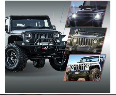 Комплект от 2бр. универсален 7" инча 18см ЛЕД LED фар лампа халоген 12V-24V къси/дълги с DRL дневни светлини мигач бяло-жълто 5000lm за АТВ джип мотоциклет камион трактор и др