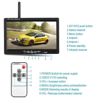 Безжичен комплект за паркиране с две камери, 7'' монитор и дистанционно