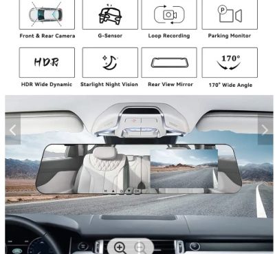 Видеорегистратор огледало+задна камера, FHD, G-Sensor