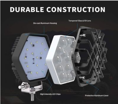 5-инчови 48W 4800 лумена LED светлини, Spot Light Pod, офроуд светлини, подходяща за лодка, джип, SUV, камион, ATV, мотоциклет (черен капак)