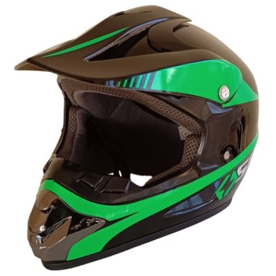 Каска за мотор кросова черно с зелено/бяло