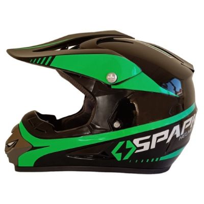 Каска за мотор кросова черно с зелено/бяло