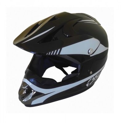 Каска за мотор кросова черно с зелено/бяло