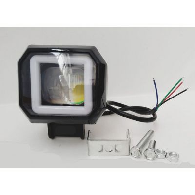 Диодна светлина с ринг ( правоъгълен ) 12V-24V - бяло / жълто