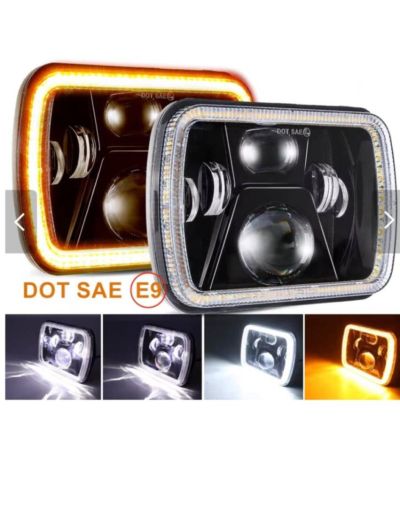 Комплект от 2бр. универсален 60W ЛЕД LED фар лампа халоген 12V-24V къси/дълги с DRL дневни светлини мигач бяло-жълто 20 x 14cm