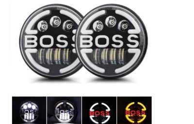 Комплект от 2бр. универсален 7" инча 18см ЛЕД LED фар лампа халоген 12V-24V къси/дълги с DRL дневни светлини мигач бяло-жълто 6500lm