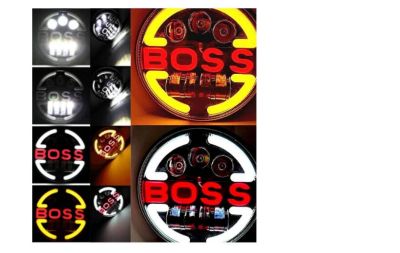 Комплект от 2бр. универсален 7" инча 18см ЛЕД LED фар лампа халоген 12V-24V къси/дълги с DRL дневни светлини мигач бяло-жълто 6500lm