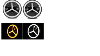 Комплект от 2бр. универсален 7" инча 18см ЛЕД LED фар лампа халоген 12V-24V къси/дълги с DRL дневни светлини мигач бяло-жълто 7000lm