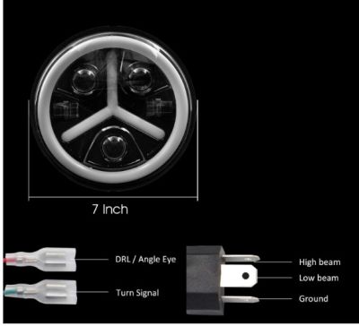 Комплект от 2бр. универсален 7" инча 18см ЛЕД LED фар лампа халоген 12V-24V къси/дълги с DRL дневни светлини мигач бяло-жълто 7000lm