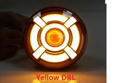Комплект от 2бр. универсален 7" инча 18см ЛЕД LED фар лампа халоген 12V-24V къси/дълги с DRL дневни светлини мигач бяло-жълто 4800lm