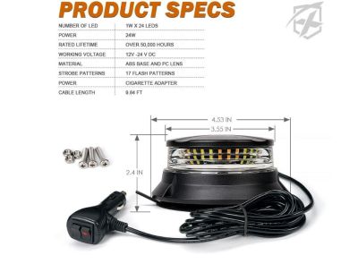 24W Лед Led Компактна Диодна Въртяща се Сигнална Аварийна Лампа Маяк Буркан с магнит и вендуза 12V - 24V с магнит Е9 E-Mark синя светлина55