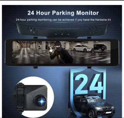 Огледална видеорегистраторна камера с безжична връзка Carplay Android Auto, 11.26” IPS сензорен екран за предно и задно виждане с двойна камера за автомобили и камиони, управление на видеото/Bluetooth/асистент за паркираненощно виждане/цикличен запис