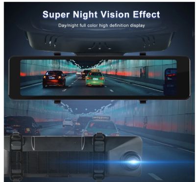 Огледална видеорегистраторна камера с безжична връзка Carplay Android Auto, 11.26” IPS сензорен екран за предно и задно виждане с двойна камера за автомобили и камиони, управление на видеото/Bluetooth/асистент за паркираненощно виждане/цикличен запис