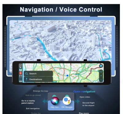 Огледална видеорегистраторна камера с безжична връзка Carplay Android Auto, 11.26” IPS сензорен екран за предно и задно виждане с двойна камера за автомобили и камиони, управление на видеото/Bluetooth/асистент за паркираненощно виждане/цикличен запис