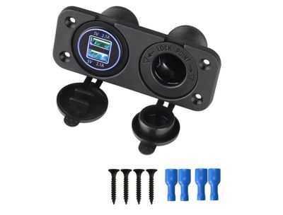 Универсален Панел за вграждане табло с 2бр USB зарядно 4.2А с 12V изход гнездо за запалка за кола каравана лодка и др